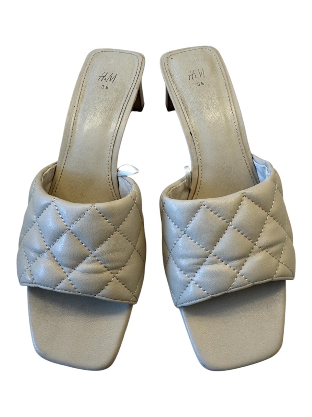 H&M Beige Slip In Sandals Small heel Padded Open Toe Mules Size 39